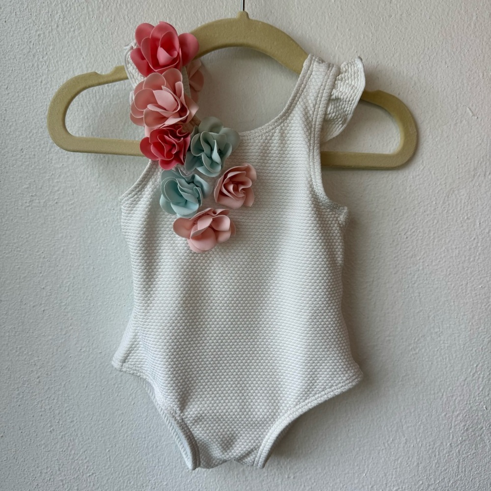 Janie and Jack Bathing Suit Toddler Girl Pink Flowers Size 6m to 12m